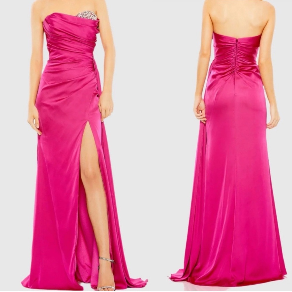 Mac Duggal 2211 | Pink Strapless Embellished Sweetheart Neckline Satin Gown | 14